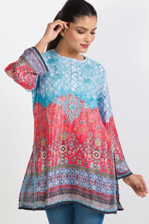 Deena Turquoise Embroidered Tunic Top