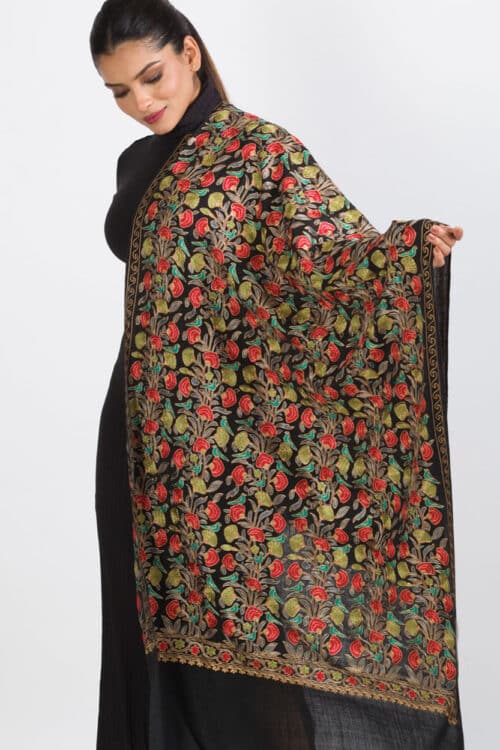 Veena Black Embroidered Shawl