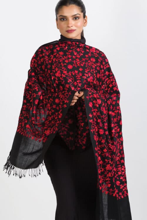 Rani Red Embroidered Shawl