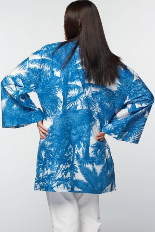 Surya Blue Printed Kimono Back View