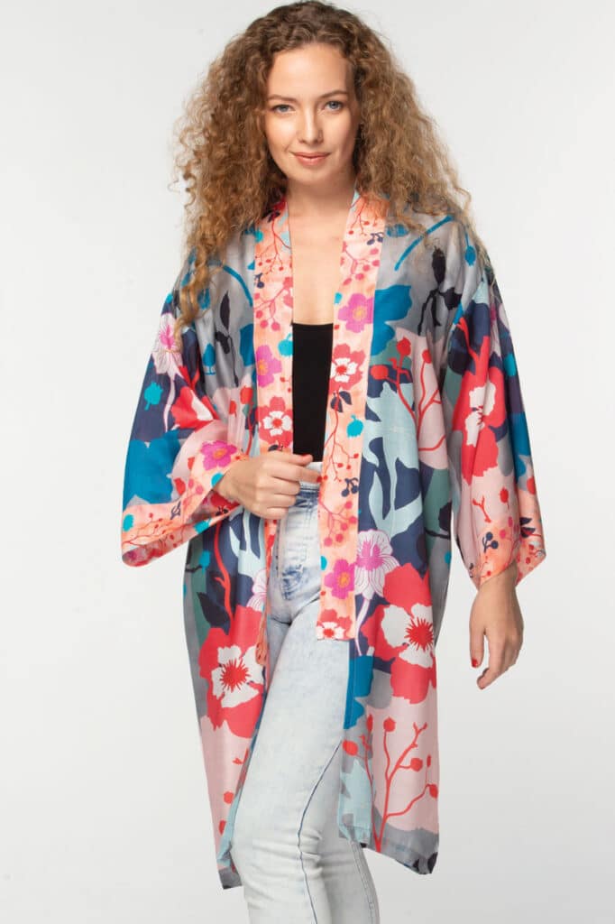 Malini Silver Floral Kimono