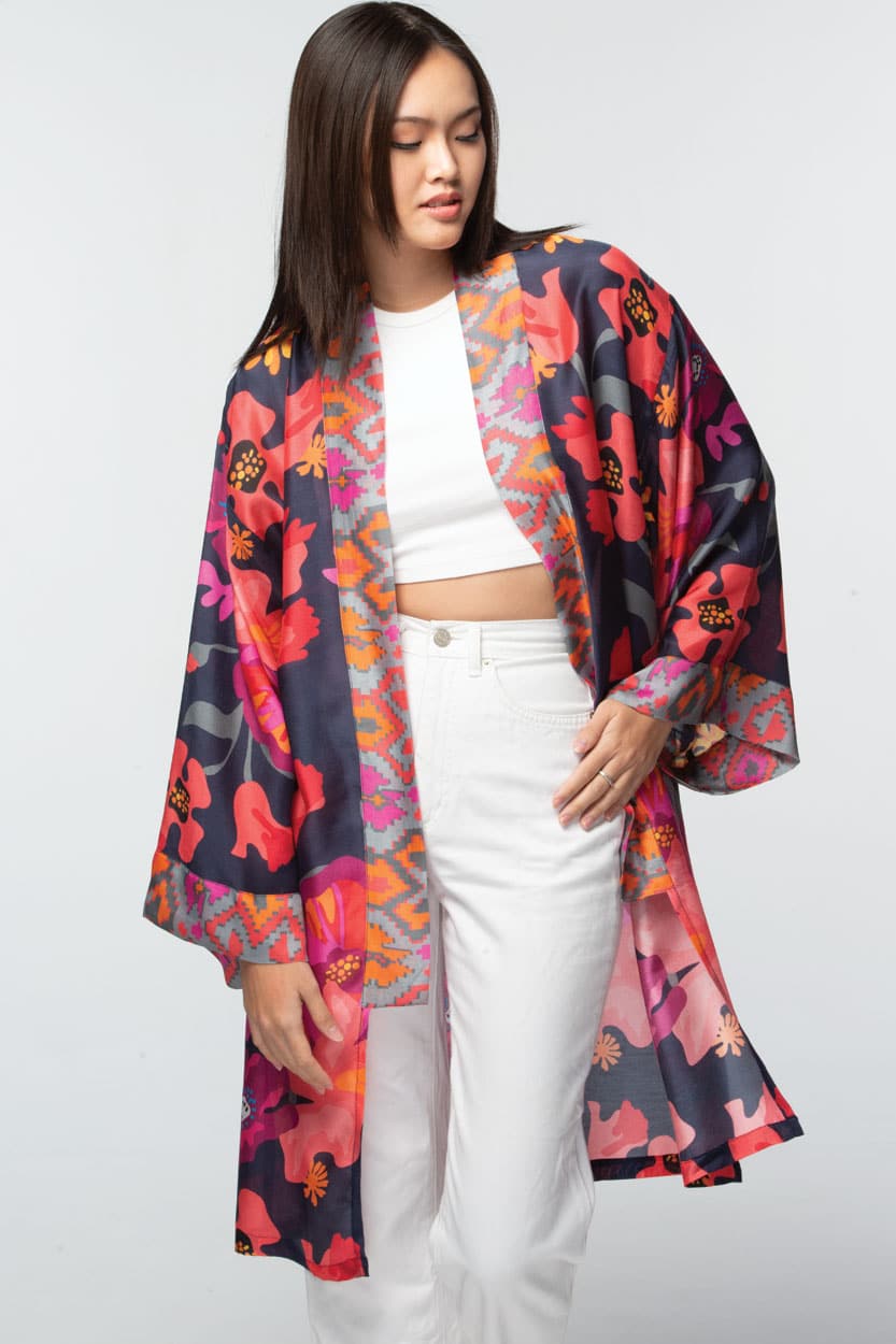 Malini Black Floral Kimono