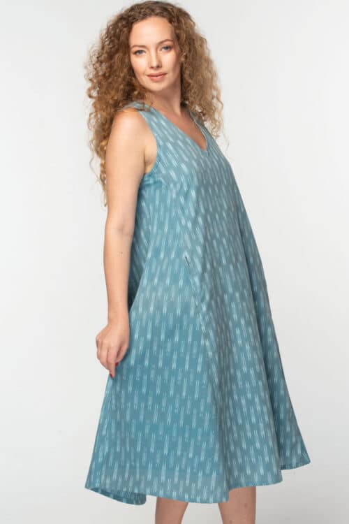 Blue Ikat Fair Trade Cotton Dress