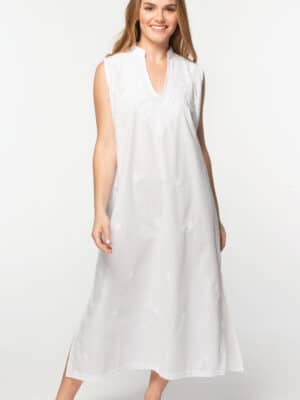 Embroidered White Sleeveless Nightgown