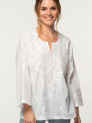Tara Embroidered White Cotton Tunic