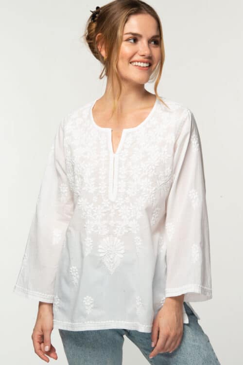 Tara Embroidered White Cotton Tunic
