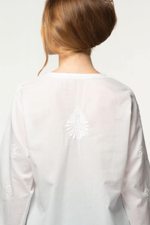 Tara Embroidered White Cotton Tunic Back View