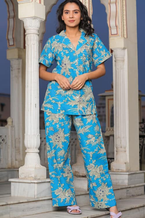 Shanti Turquoise Cotton Pajamas