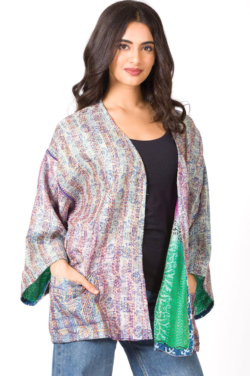 Reversible Silk Kantha Kimono