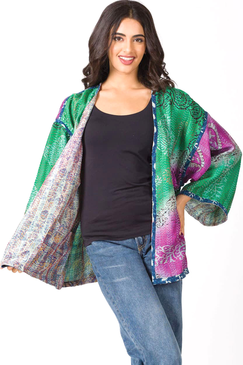 Reversible Silk Kantha Kimono