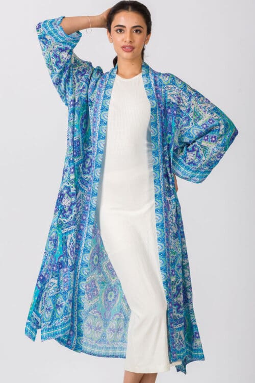 Blue Printed Kimono