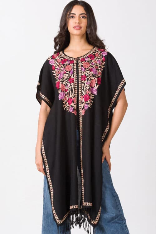 Taisha Black Embroidered Wool Caftan
