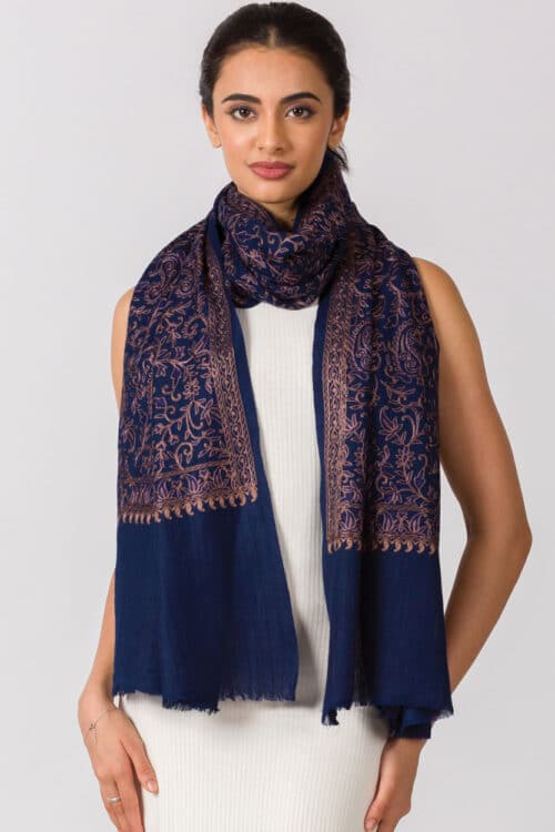 Navy Wool Embroidered Shawl