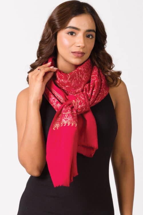 Red Wool Embroidered Shawl