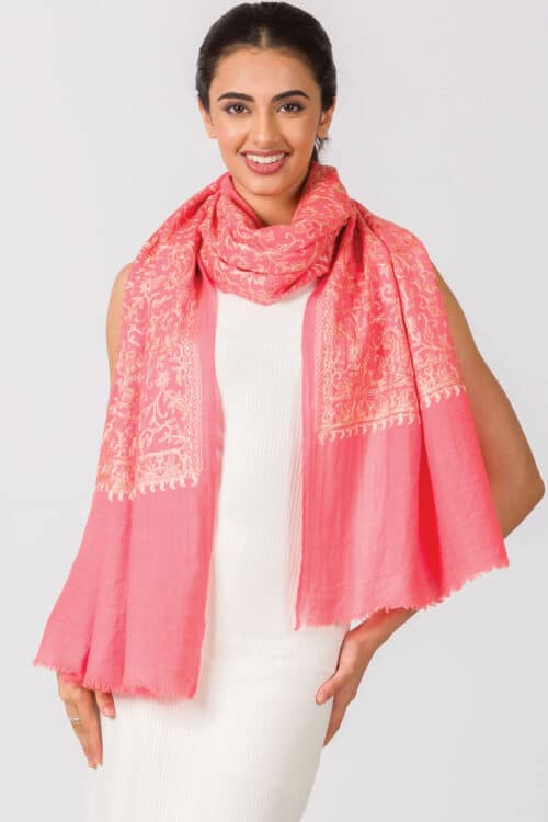 Pink Wool Embroidered Shawl