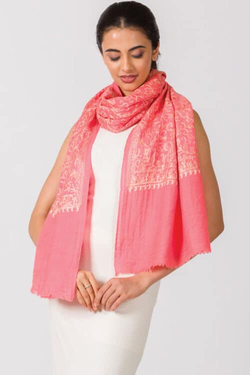 Pink Wool Embroidered Shawl