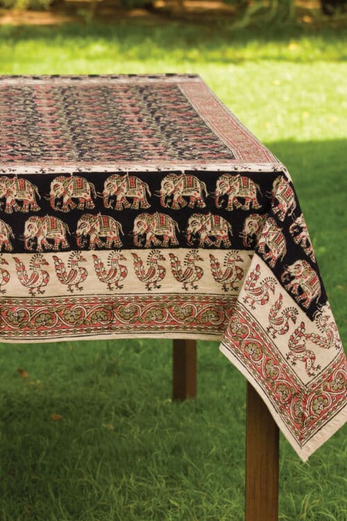 Elephant Print Kalamkari Tablecloth