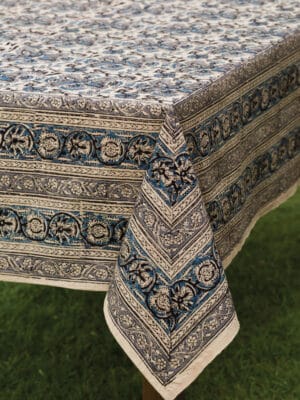 Blue Floral Block Print Tablecloth