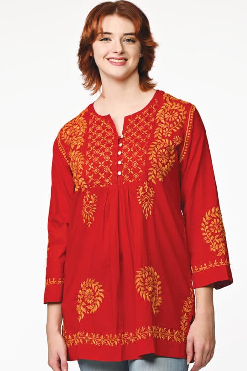 Vidya Red Embroidered Tunic