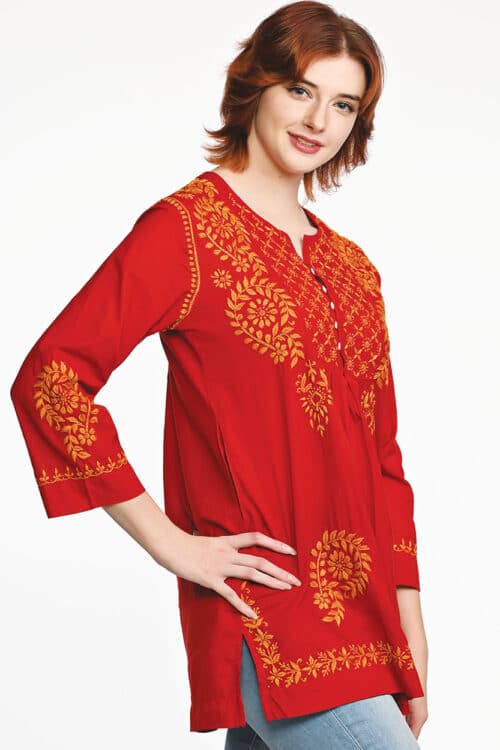 Vidya Red Embroidered Tunic