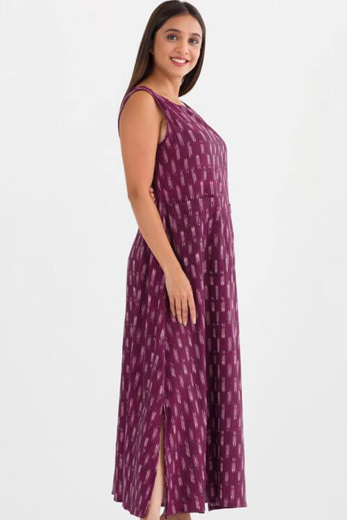 Neela Ikat Purple Cotton Dress