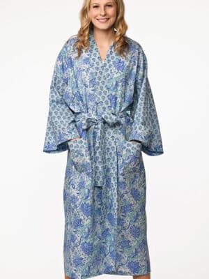 Sangita Blue Floral Kimono Robe