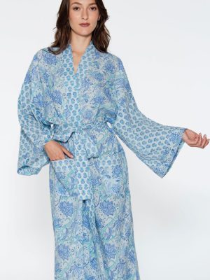 Light Blue Floral Kimono Robe