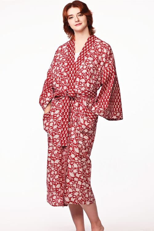 Sangita Red Floral Kimono Robe