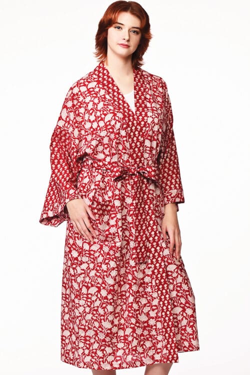 Sangita Red Floral Kimono Robe
