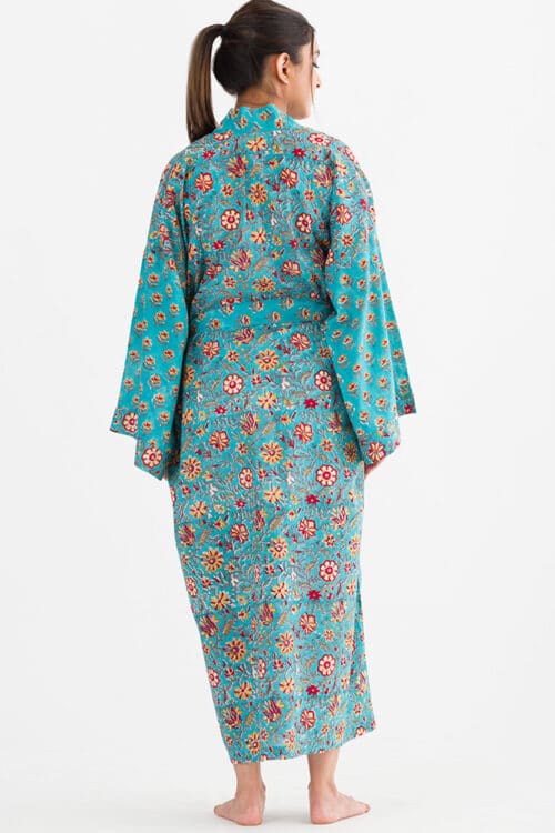 Sangita Turquoise Kimono Robe Back View