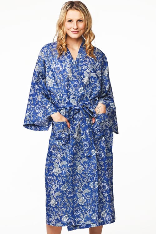 Lalita Indigo Block Print Kimono Robe