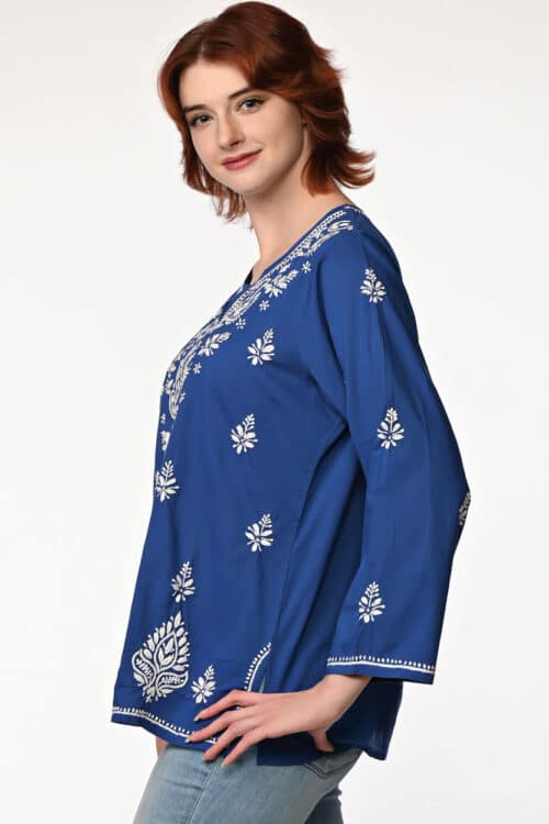 Saheli Navy Blue Embroidered Top
