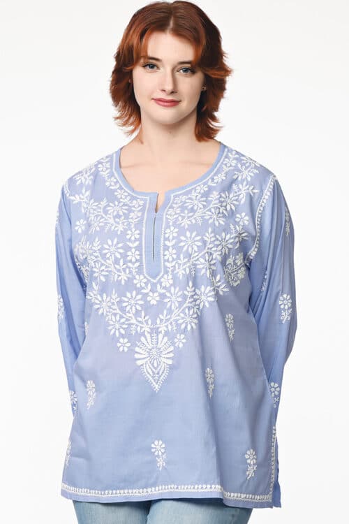 Tara Soft Blue Embroidered Tunic
