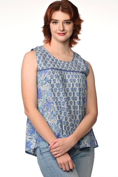 Pavitra Blue Floral Sleeveless Top