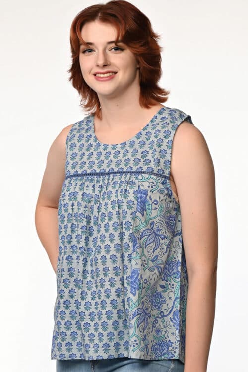 Pavitra Blue Floral Sleeveless Top