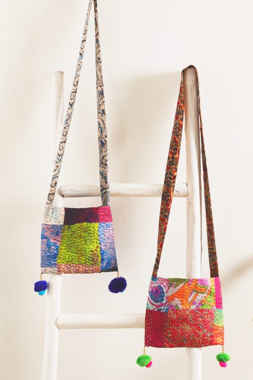 Silk Kantha Pom Pom Bag