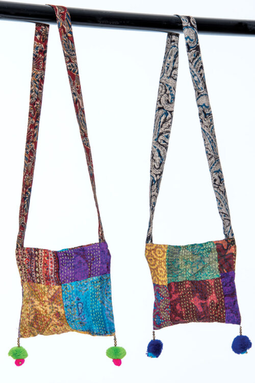 Silk Kantha Pom Pom Bags