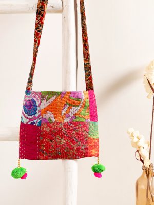 Silk Kantha Pom Pom Bag