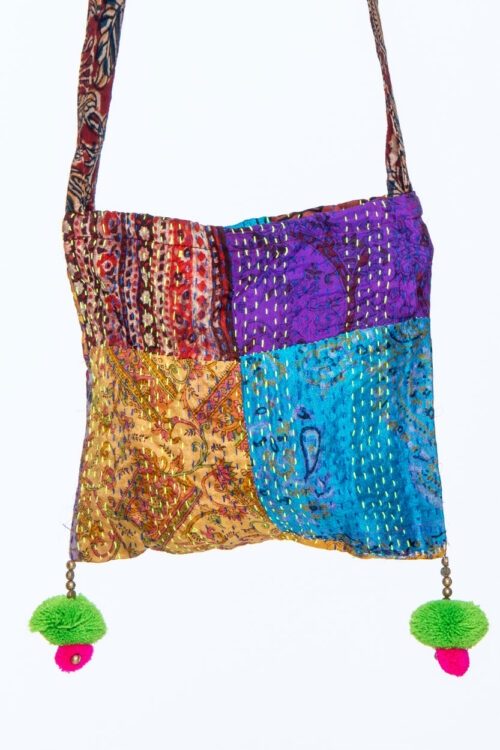 Silk Kantha Pom Pom Bags