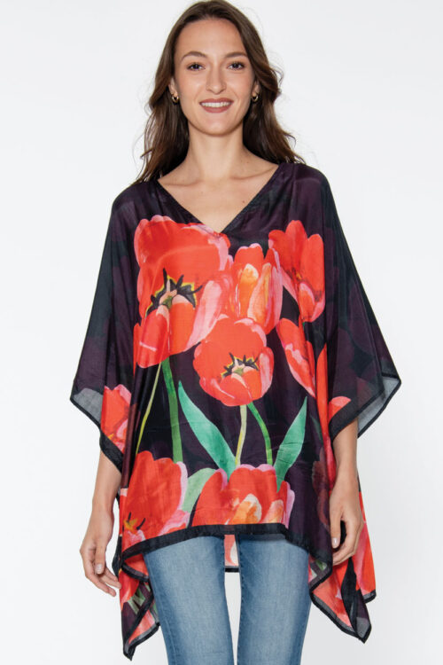 Shalini Red Poppies Caftan Top