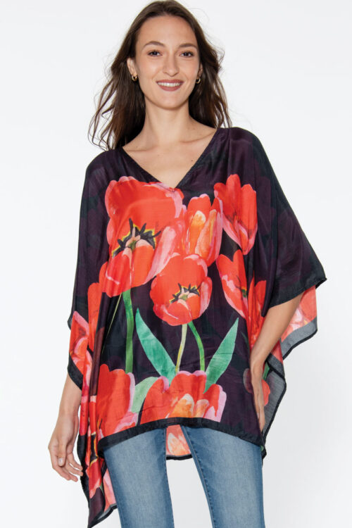 Shalini Red Poppies Caftan Top