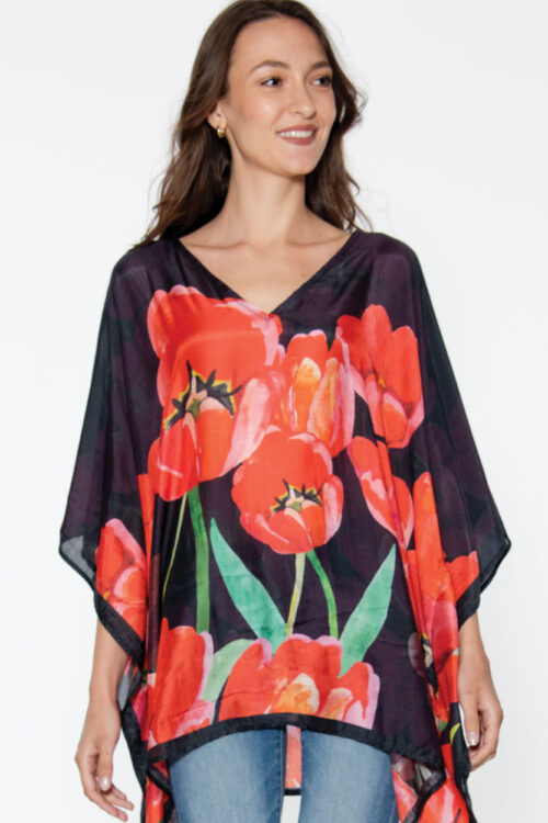 Shalini Red Poppies Caftan Top