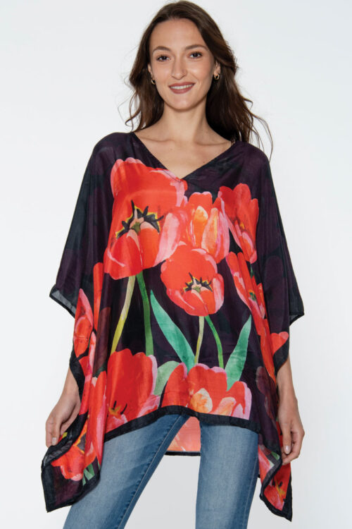 Shalini Red Poppies Caftan Top