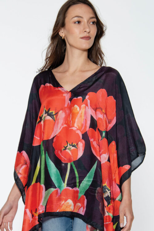 Shalini Red Poppies Caftan Top