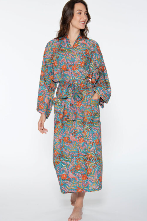 Reva Blue Floral Kimono Robe