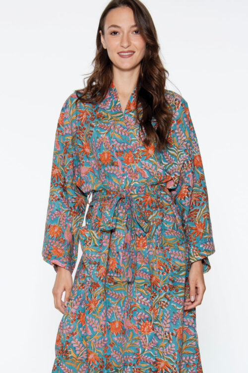 Reva Blue Floral Kimono Robe