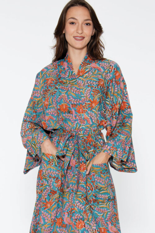 Reva Blue Floral Kimono Robe