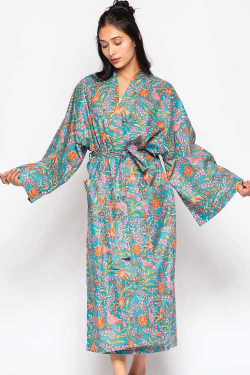 Reva Floral Block Print Kimono Robe