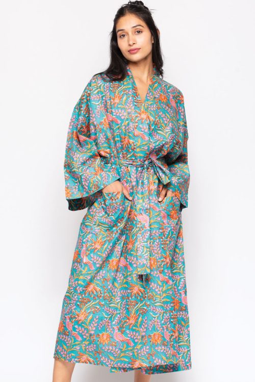 Reva Floral Block Print Kimono Robe