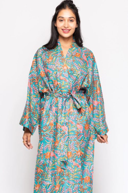 Reva Floral Block Print Kimono Robe